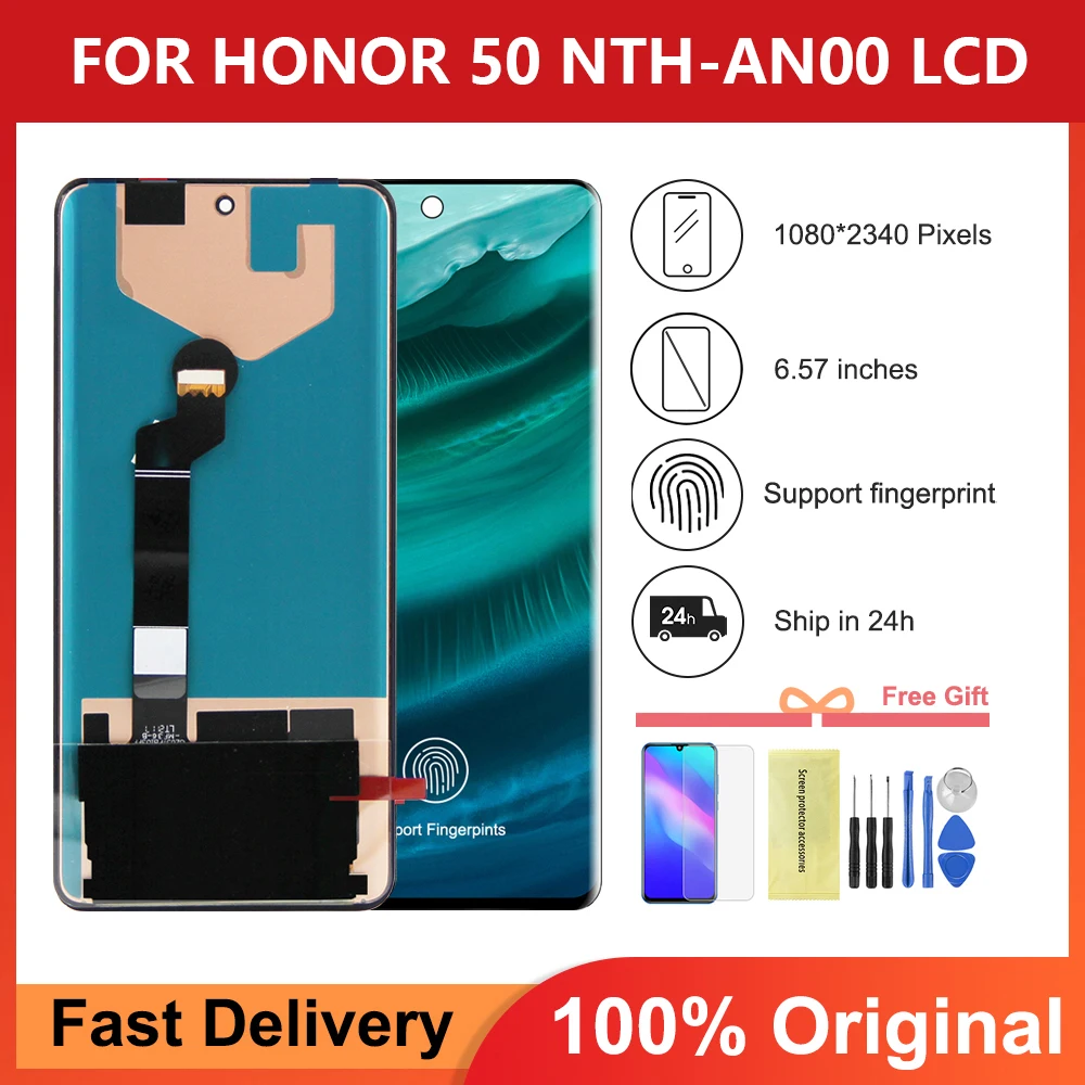 

6.57" Original For Honor 50 LCD Display Replacement For Honor50 NTH-AN00 with Fingerprint Touch Screen Digitizer Assembly