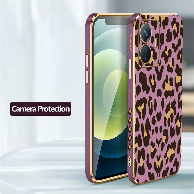 Leopard Pattern Soft Phone Cover with Plating Finish