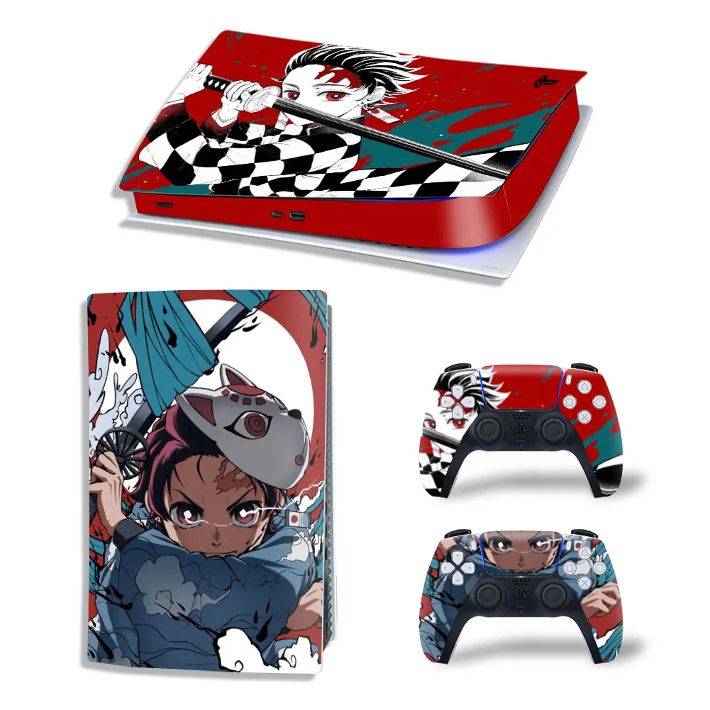 Demon Slayer Tanjiro PS5 Digital Edition Skin Decal Cover for PlayStation 5 Console and 2 Controllers PS5 Skin Sticker Vinyl 