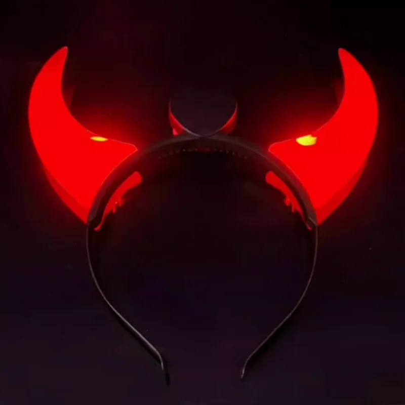 Led Funny Devil Horn Light Weight Headband Flashing Hair Hoops Headwear Halloween Christmas New Year Party Hair Accessories