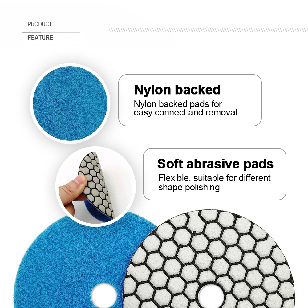 Diamond Dry Polishing Pads for Granite and Marble - 6 Pack, Flexible Resin Sanding Discs, 100mm Stone Polisher, 4-inch Diameter