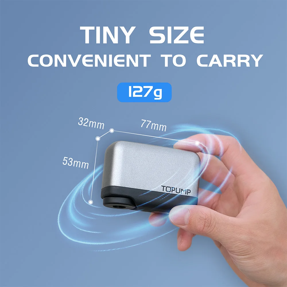 TOPUMP TB2 Electric Mini Bike Pump Cordless Tire Inflator 450mAh 7.4V Battery 120PSI Max Schrader Presta Tires