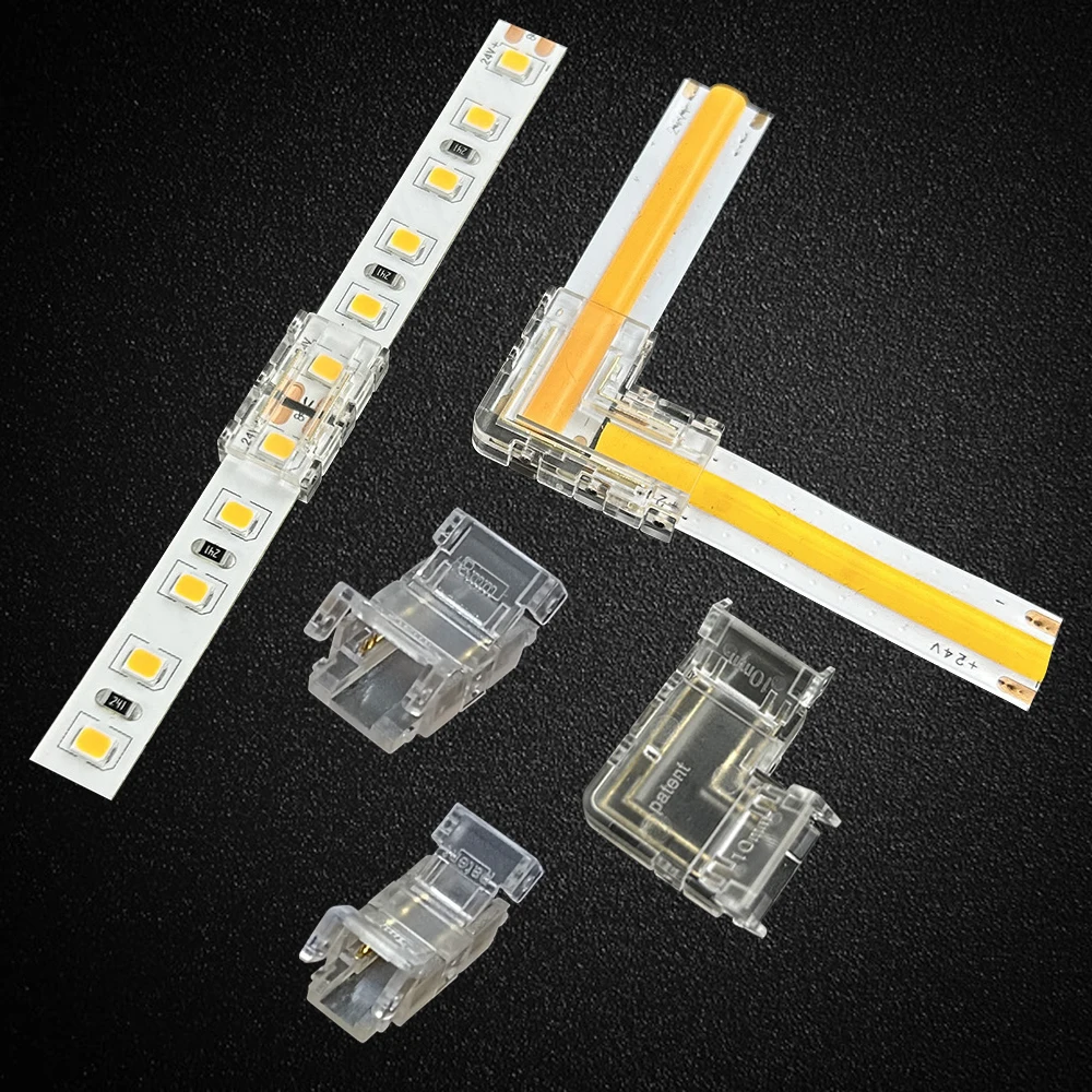 COB LED light strip transparent solderless hat connector L-shaped crystal buckle for 5mm 8mm 10mm 2PIN 3PIN 4PIN