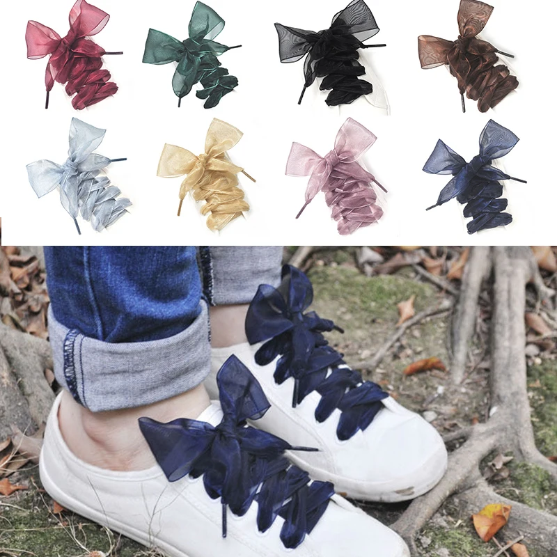 1Pair 120cm Flat Silk Satin Ribbon Shoelaces 2.5cm Width