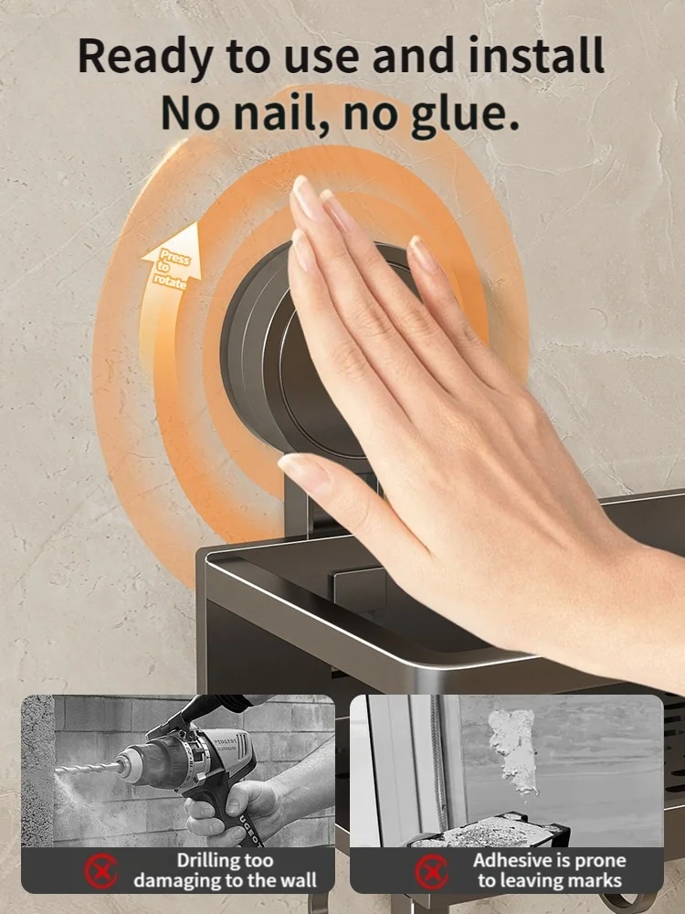 No Drill Suction Cup Bathroom Tissue Holder Shelf Organizer