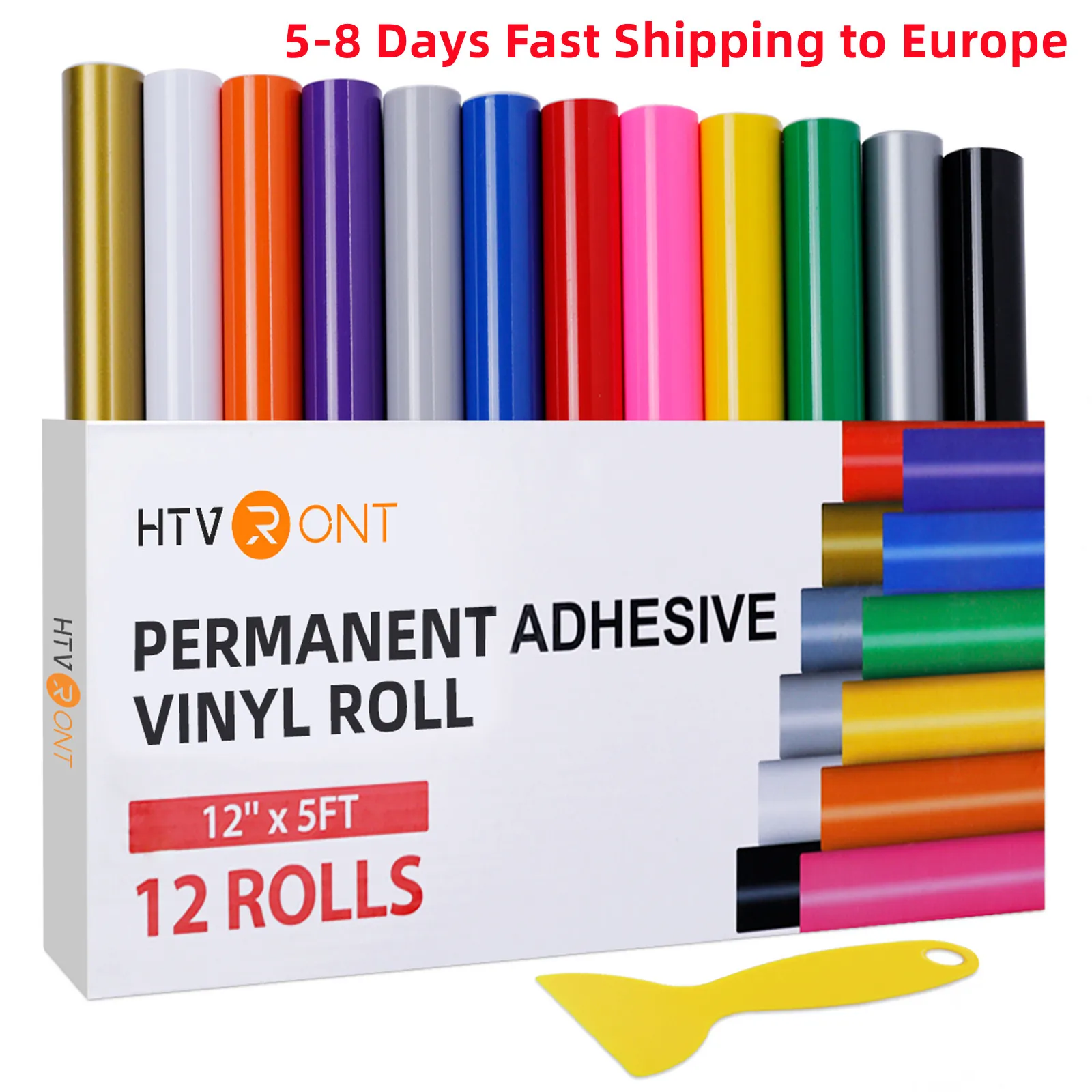 12 Pack HTVRONT 12inX5ft Multi Color Permanent Adhesive Vinyl Rolls for Cricut Craft DIY Cup Glass Phone Case Home Decor Gift