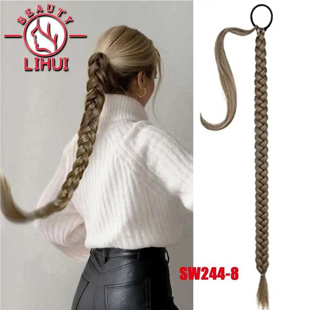 Ponytail Extensions Synthetic Boxing Braids Wrap Around Chignon Tail With Rubber Band Hair Ring 34 