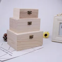1/3pcs Log Color Scotch Plain Wood Wooden Square Hinged Storage  Boxes Craft Gift Box Handmade Case Box Storage Organization 1