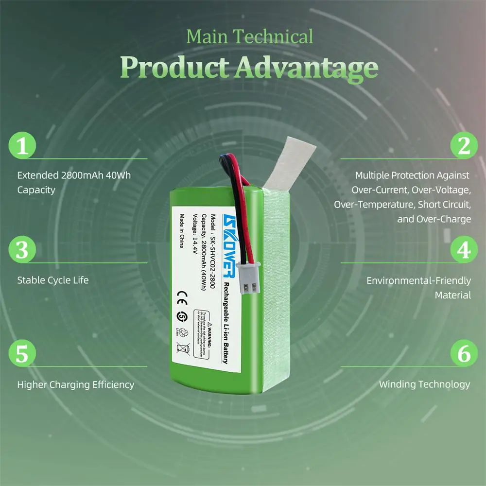 Batteria Robot Aspirapolvere Deenkee DK600 - 14.4V 2600mAh Agli Ioni Di Litio - Ricambio Blu - 6