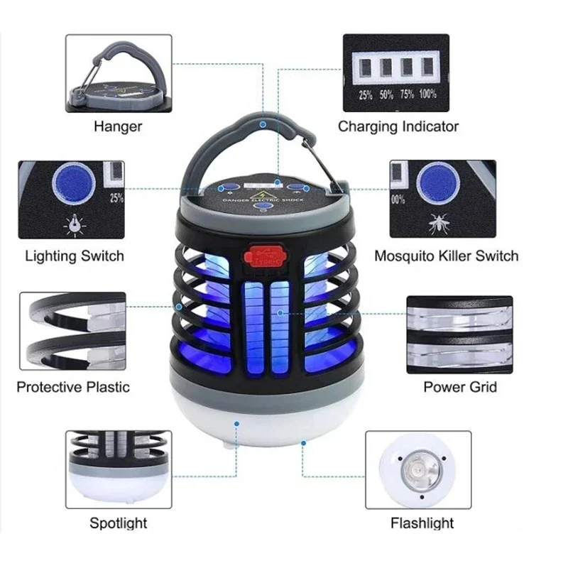 Hanging UV LED Mosquito Killer Lamp Electric Shock Insect Repeller Light USB Portable Outdoor Waterproof Hiking Camping Lantern mosquito killer lamp mosquito lamp