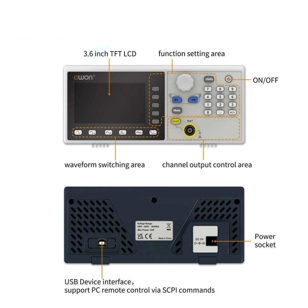 OWON   ߻,  ä, 30MHz, 1CH, 3.6 ġ ġž, 14 Ʈ  ߻, DGE1030