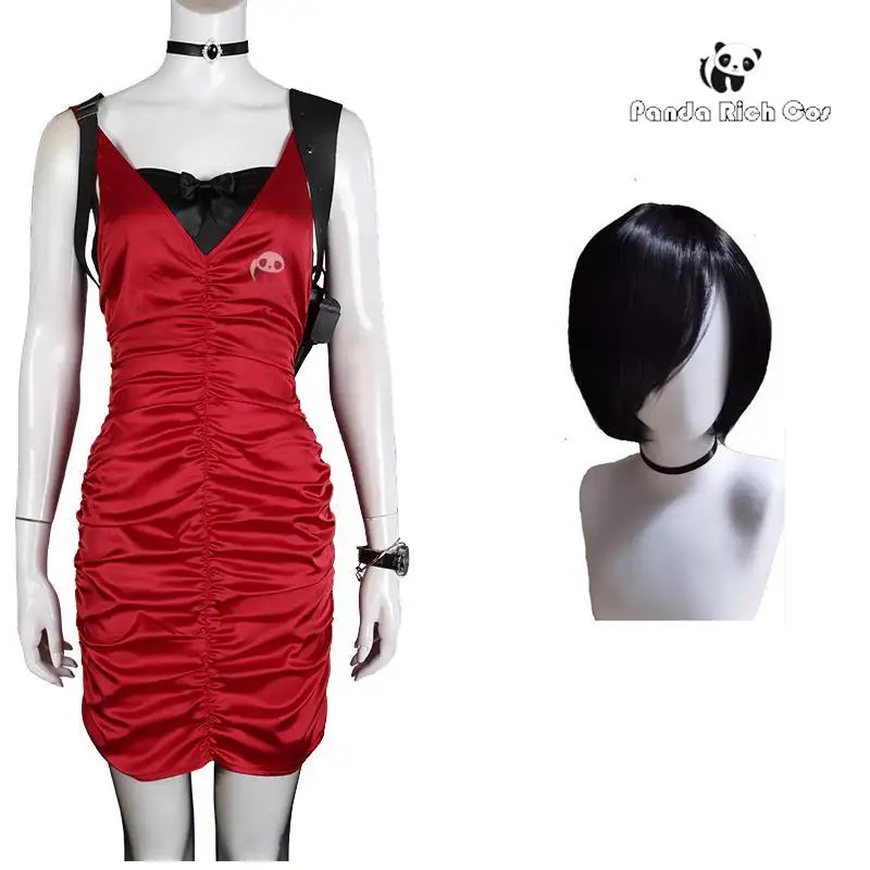 Resident 4 Red Dress Ada Wong Costume Cosplay Cheongsam Style Red Dress Women Halloween Evil Cosplay Biohaazard Outfit