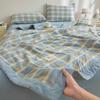 Couette d'été tout en coton à longues agrafes, couette matelassée avec climatisation, lavable à carreaux, doudoune douce pour lit Double, queen size 4