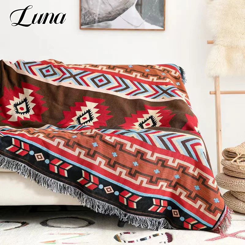 

Korean Style Soft Throw Blanket for Camping Picnic Mat, Bohemian Tassels Tapestry Sofa Cover Decor, Portable Weave Thin Blankets