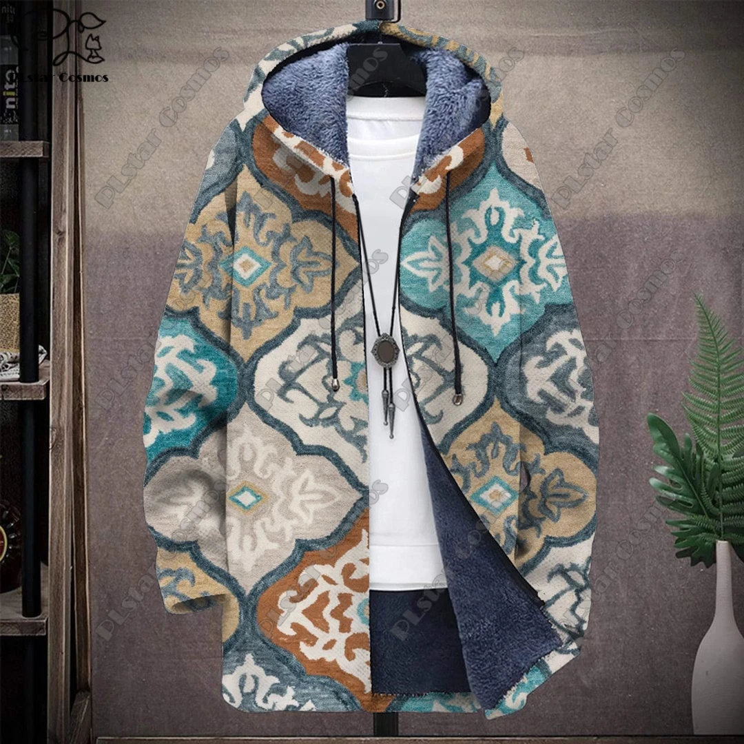 3D printed colorful tribal retro pattern hooded zipper warm and cold-proof jacket for your own winter casual series-F6