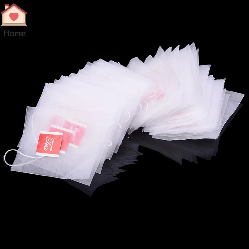 Transparent Nylon Teabags Empty Tea Bags Disposable Nylon Tea Bags with String Heal Seal Filter Bag 100Pcs