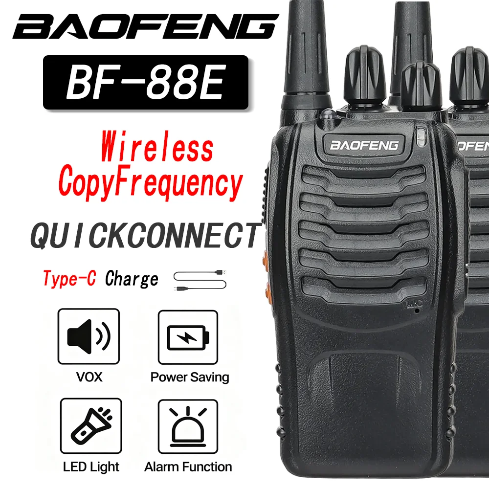 2개 바오펑 무전기 BF-88E PMR 0.5W 16CH UHF 446.00625-446.19375MHz 12.5KHz 채널 분리형 USB 충전기 헤드셋 포함