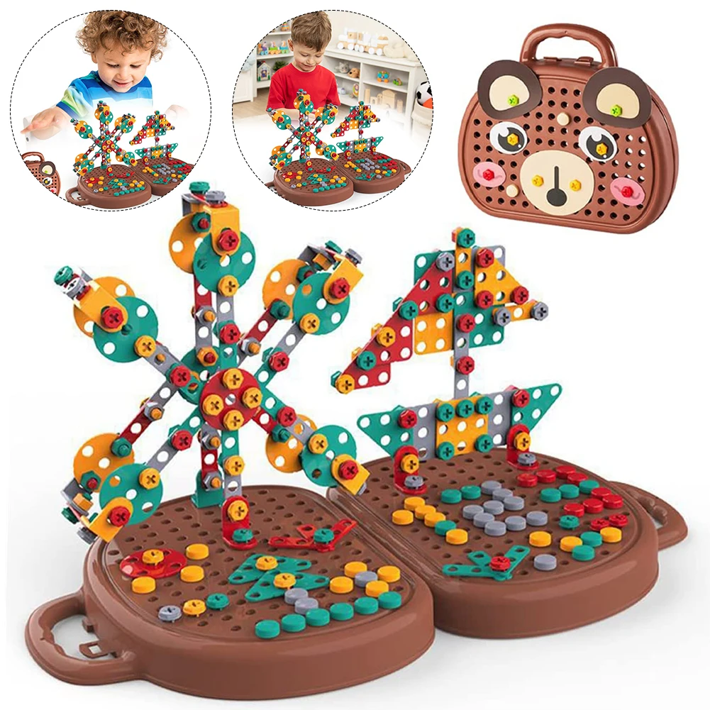 203Piece Electric Drill Puzzle Toy Creative Mosaic Puzzle Toy Trendy Bits Screw STEM Drill Engineering Building Kit for Kids