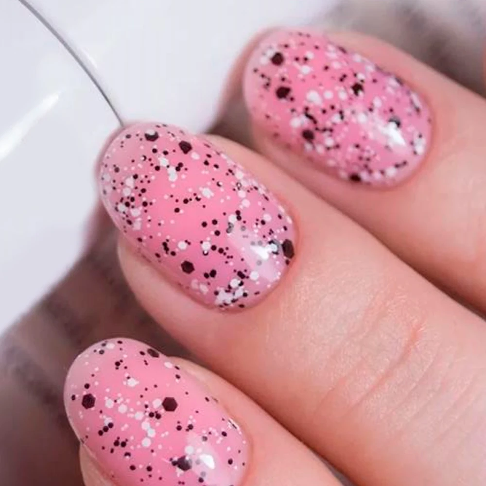 KODIES GEL Confetti Glitter Top Coat gel nail polish gel nail varnish nail polish finish UV Gel Nail Polish 15ML Semi Permanent Black White Sequins Nail Art Decorations Gel Finish
