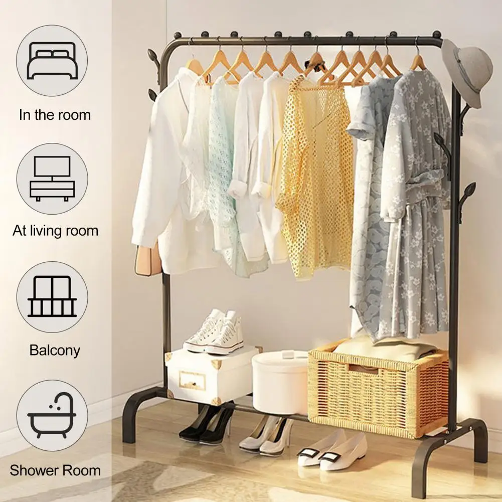 1 Set Iron Clothes Drying Rack Non-Slip Freestanding Drying Rack Long Lifespan Heavy-Duty Garment Storage Rack for Household 2