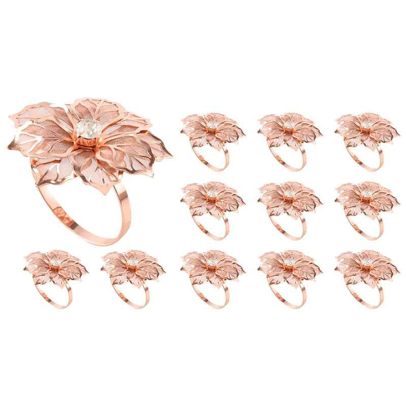 

12 Pieces Alloy Napkin Rings with Hollow Out Flower Napkin Holder Floral Rhinestone Napkin Rings Adornment Exquisit