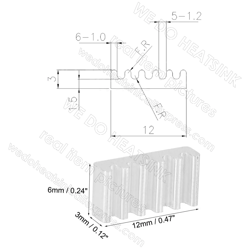 우리는 열 패드 테이프가 있거나 없는 6x12x3mm 알루미늄 쿨러 히트싱크를 제작합니다.