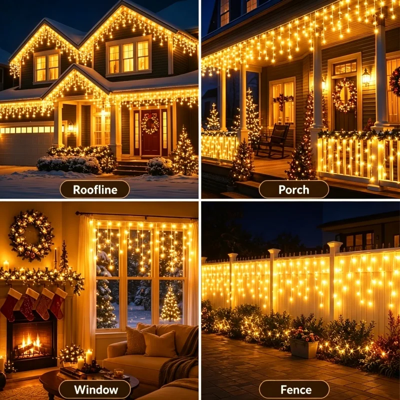 Solar Curtain Icicle Light 3.5M Eaves Decor Outdoor Fairy String Lights Wedding Party