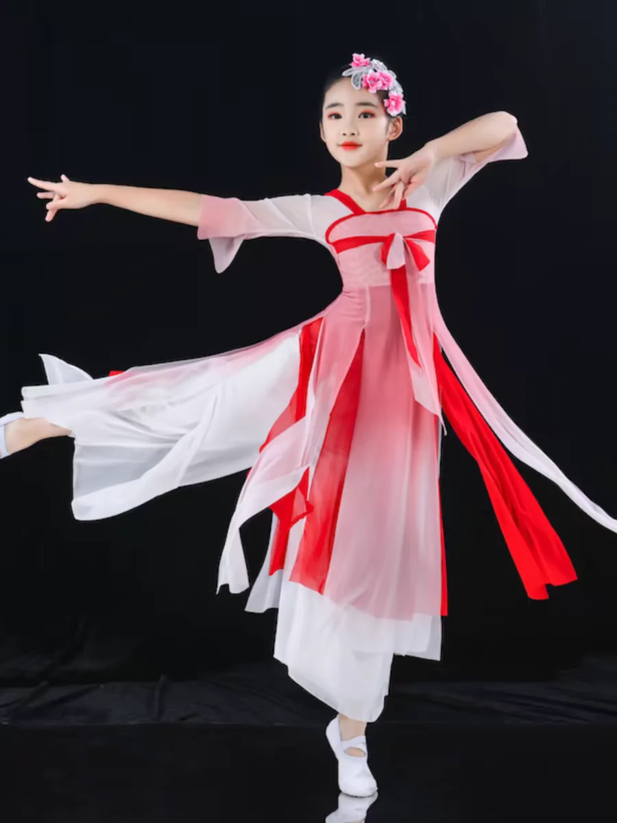 Chinese Hanfu Children's Classical Stage Costumes Umbrella Dance Ethnic Girls Yangko Fan Dance Clothing