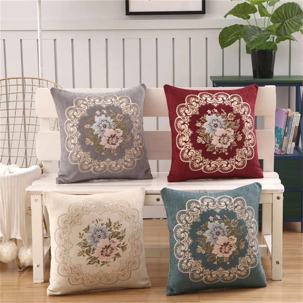 

45x45cm Chenille Embroidery Peony Flower Jacquard Sofa Chair Cushion Cover Home Living Room Decor Throw Pillowcase