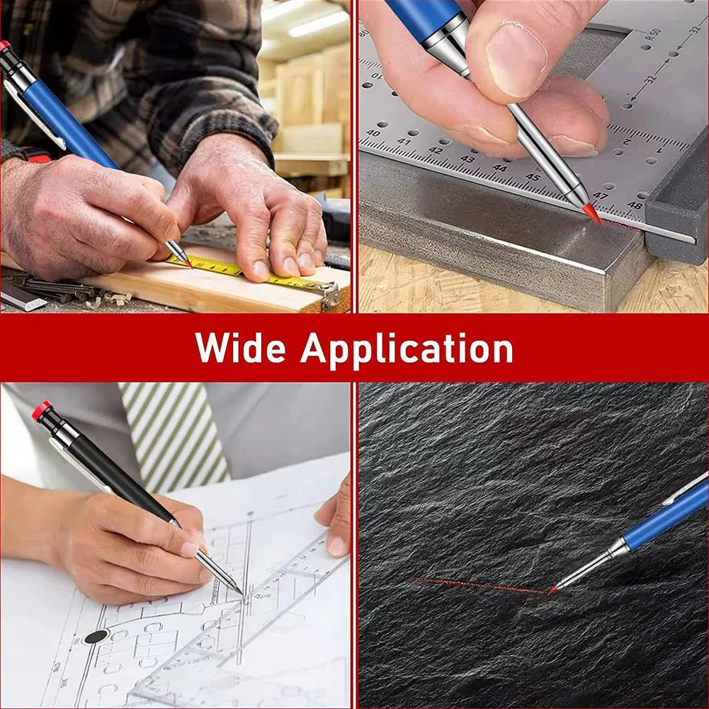 Solid Carpenter Pencils For Deep Hole Marker Pen With Refill Leads Marking Tool Woodworking Deep Hole Metal Mechanical Pencil 6