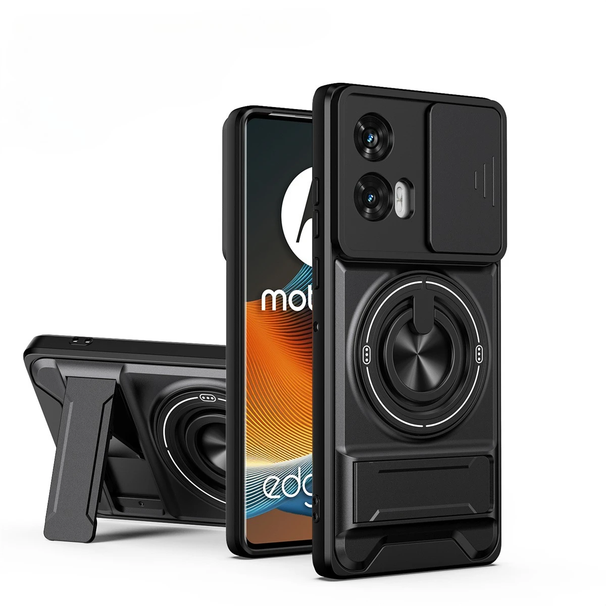 Rugged Shockproof Phone Case with Slide Lens Protector and Stand