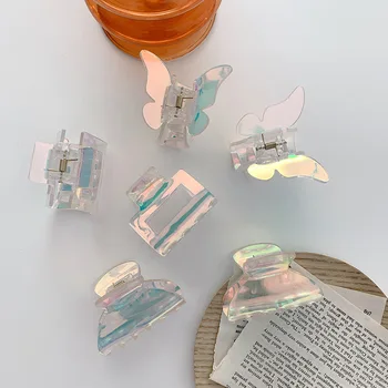 투명 인어 나비 사각형 기하학적 헤어 클립 클로, 여성용 다채로운 아크릴 상어 클립, 인기 판매