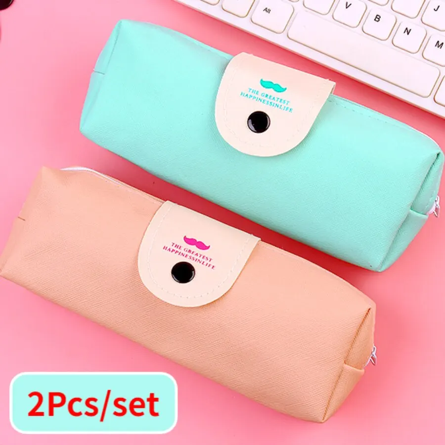 2Pcs Stationery Box Cute Creative Cartoon Large Capacity Pencil Bag Pencil Box Leather PU Pencil