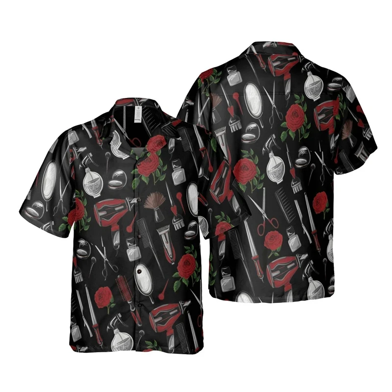 thumbnail image 1 of Herramienta de corte de cabello con múltiples elementos, impresión 3D para camisas de hombre, camisa de uniforme de manga corta de trabajo profesional de moda con botones para niño, 1 of 4