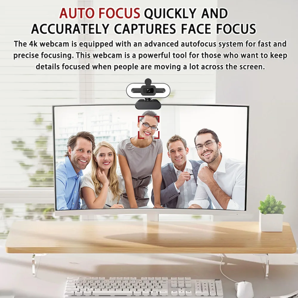 4K Ultra HD USB Webcam with Fill Light Auto Focus 8MP Built-in Microphone Streaming Camera pc webcam pc web camera computer camera