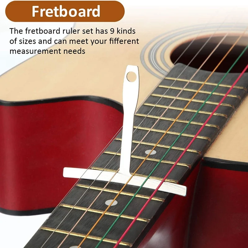 10-Piece Set Guitar Measuring Tool Include 9 T-Shaped Arc Ruler 1 Guitar String Height Ruler For And Bass Setup