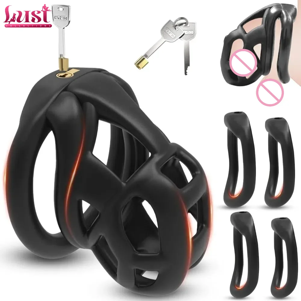7.0 Cobra Chastity Lock Cock Cage 3D Invisible Lock with 4 Arc Ring Testicle Chastity Belt BDSM Toy Hentai Bondage Fetish SexToy penis chastity cage chastity lock sex toy