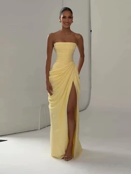 Elegant Women Dinner Dress Sleeveless Backless Tube Top Cinched Waist Female Dress Summer Solid Party Clothes 2026