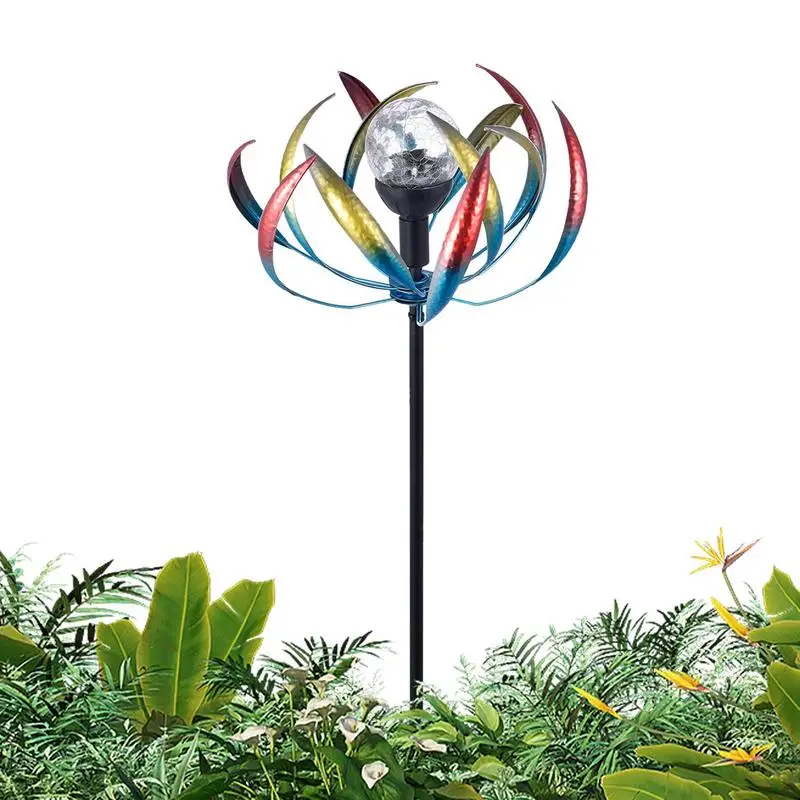 

Solar Lamp Wrought Iron Wind Spinner Outdoor Metal Solar Windmill Outdoor Garden Stake Lights For Lawn Garden Decoration
