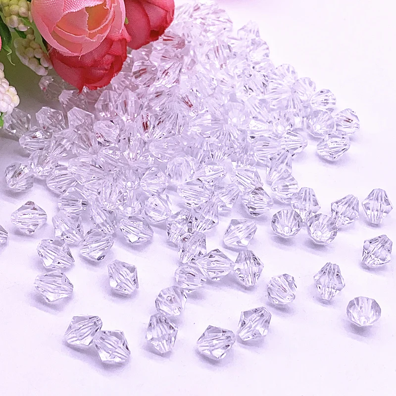 Acrylic Beads 4/6/8/10/12/14/16mm Faceted Transparent White Loose Spacer Beads for Jewelry Making DIY Accessories
