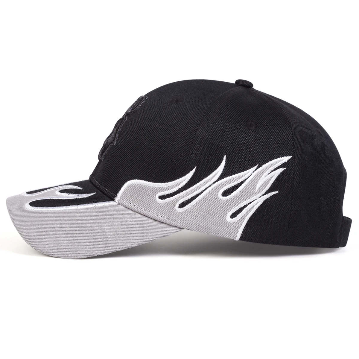 Unisex Baseballkappen mit Flammen-Stickerei und Buchstaben, Frühling Herbst Outdoor Verstellbare Freizeithüte Sonnenschutzkappe Sportmütze – Detail 3