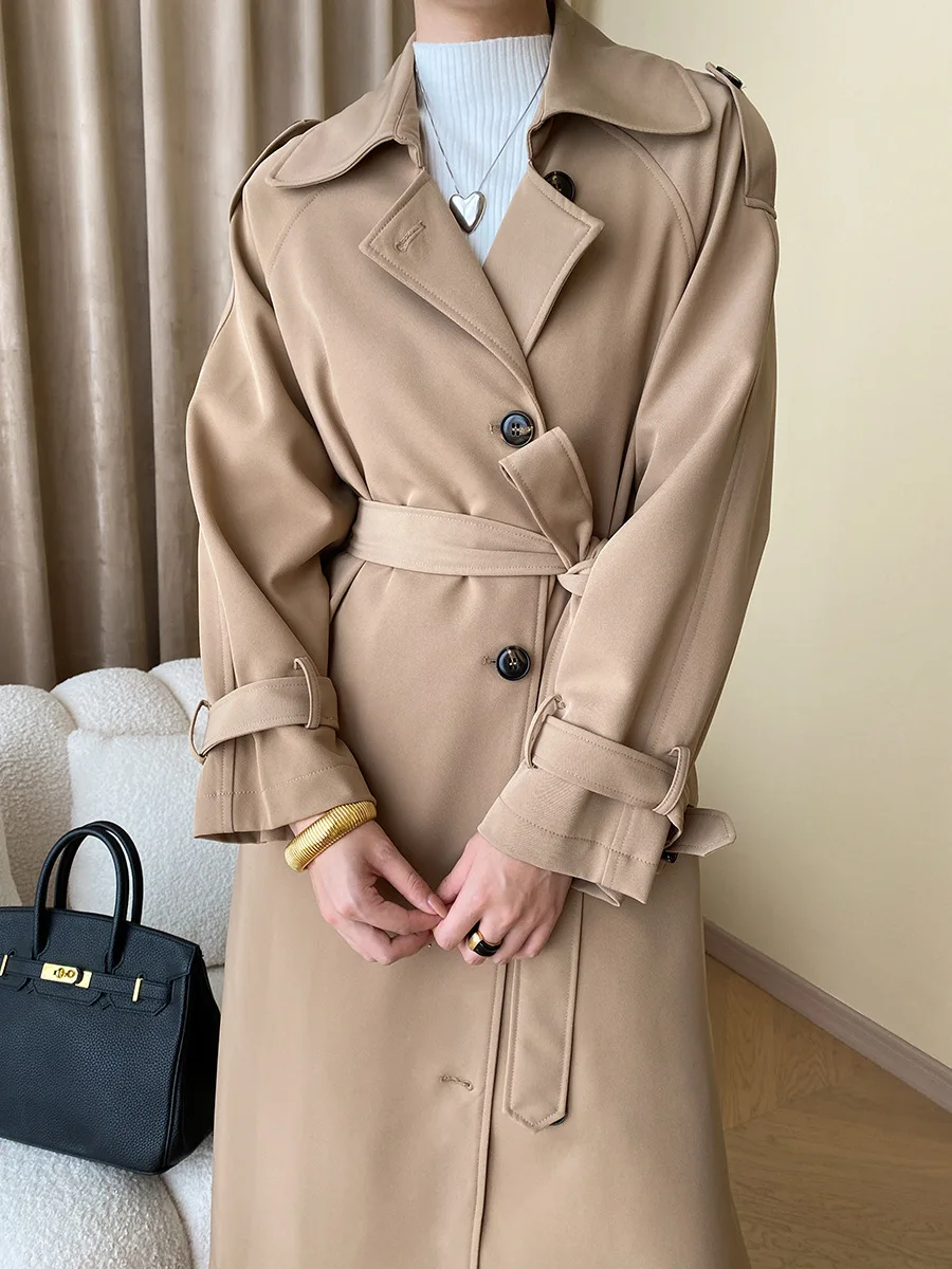 

SuperAen High-end Autumn Waistband Silhouette Trench Coat Korean Design Long Coat