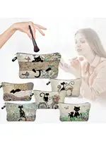 1pc Retro Cat Pattern Makeup Pouch - Stylish & Durable Travel Organizer - Water-resistant 1