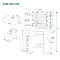 Туалетный столик Hzuaneri со светодиодной подсветкой, вилкой и держателем для фена, двумя большими ящиками и подставкой для украшений, белый — изображение 6