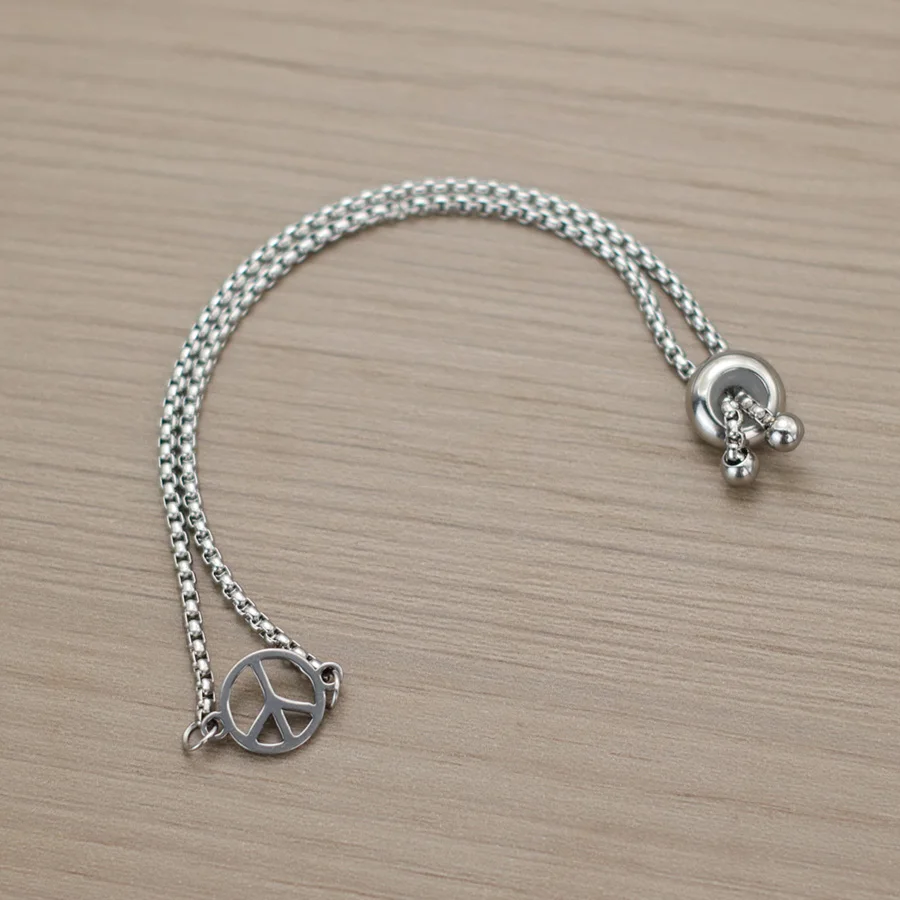 Stainless Steel Men Peace Symbol Anchor Bracelet