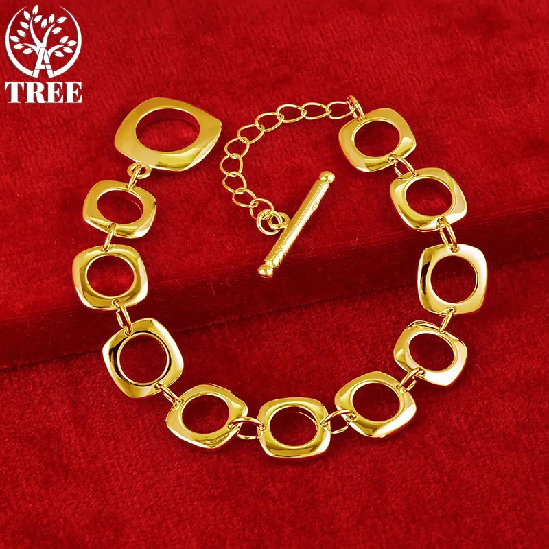 

ALITREE 24K Yellow Gold Square Hollow Bracelets For Woman Party Wedding Engagement Christmas Fashion Jewelry Lady Birthday Gift