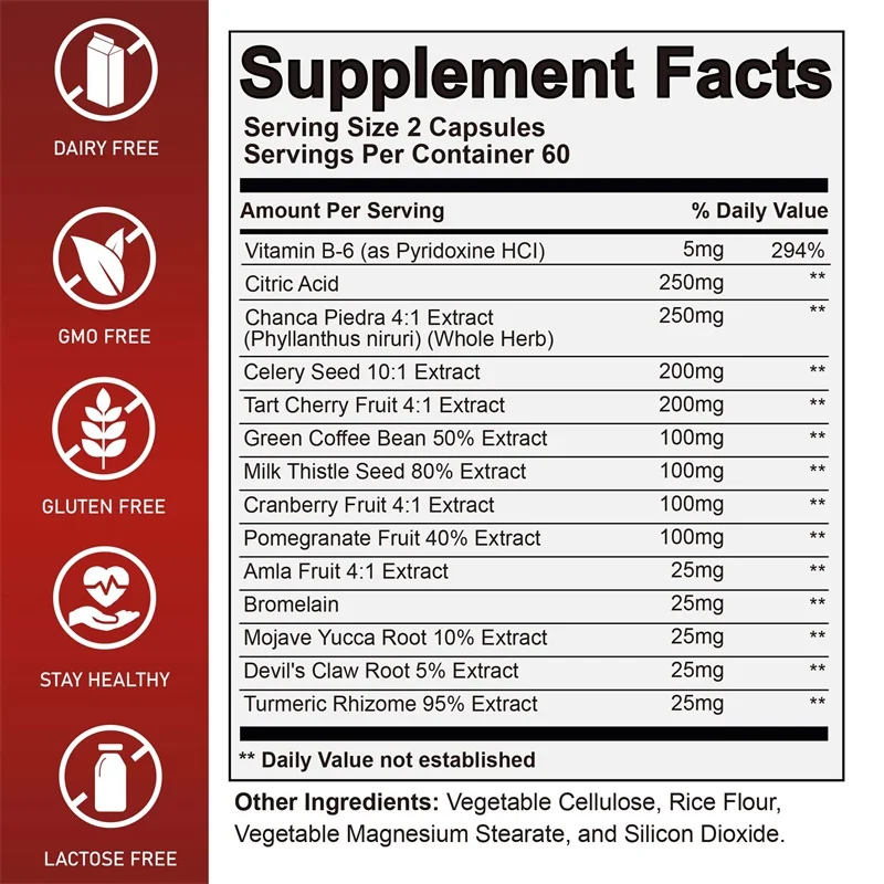 Uric Acid Support Capsules Kidney Bladder Cleanse Joint Support Detox