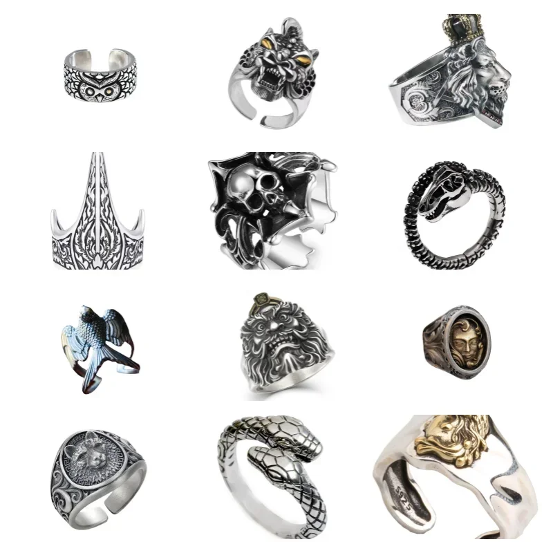 

Thai Silver Original Fashion Personality Exquisite Adjustable Ring Hip Hop Trend Handmade Various Styles Punk Niche Gift