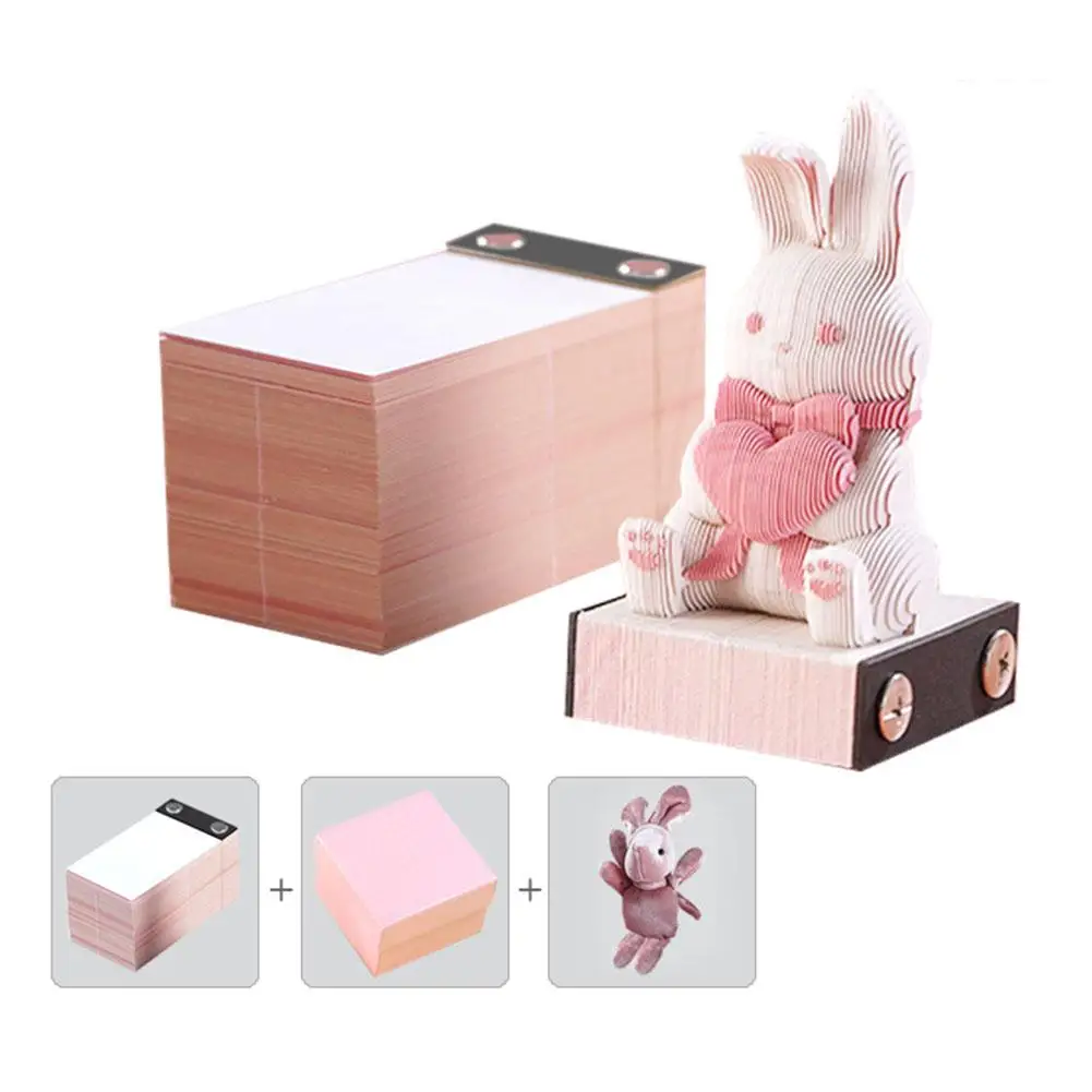 귀여운 토끼 노트 큐브 토끼 메모 패드, 종이 노트, 아트 선물 블록, 친구 3D 노트, 커스텀 생일, 카와이 해리 I9c0