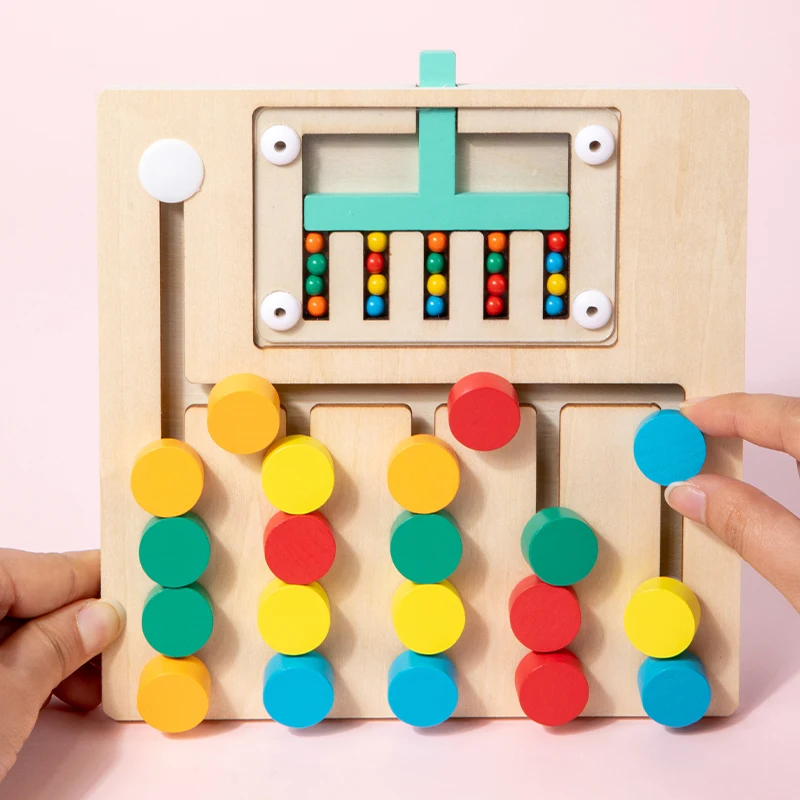 Montessori Wooden Educational Logic Game for Kids Color Matching Slide Puzzle Sensory Educational Toys Gifts for Toddlers 3